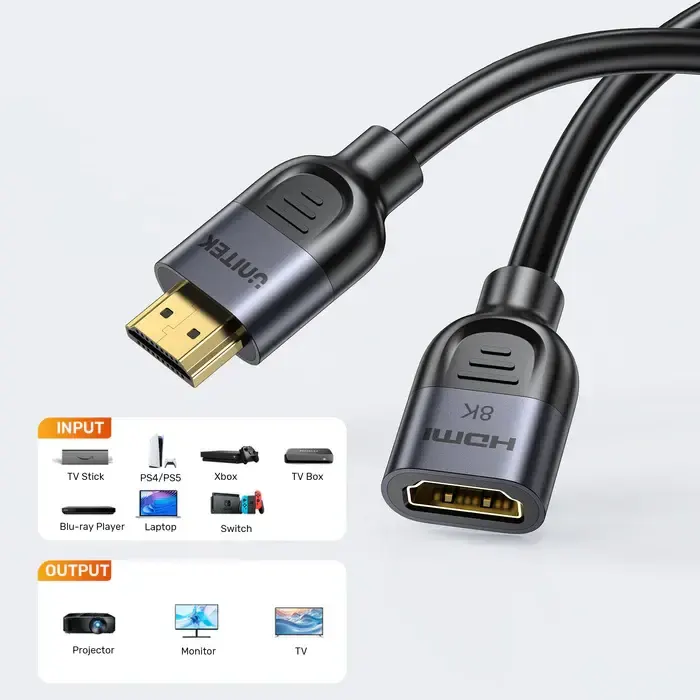 C11091A, UNITEK, Cable, 8K 60Hz HDMI 2.1 Male to Female Extension Cable 3M, .