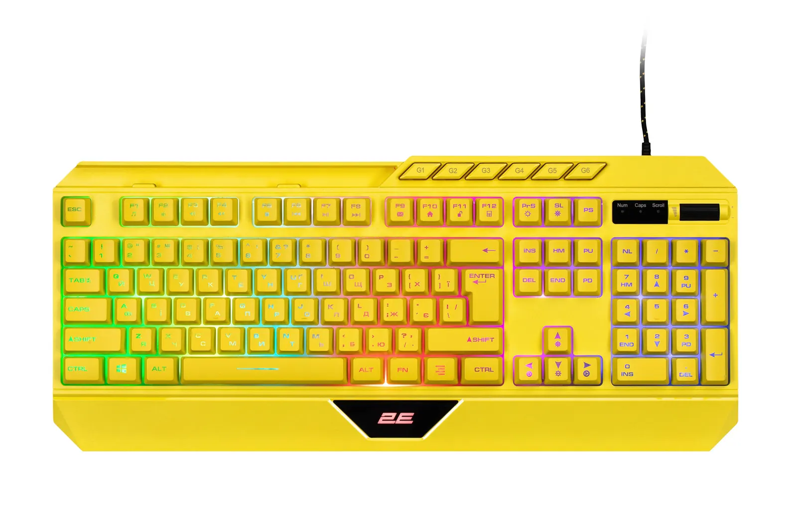 კლავიატურა 2E GAMING Membrane keyboard KG315 110key, USB-A, EN/UA, RGB, yellow