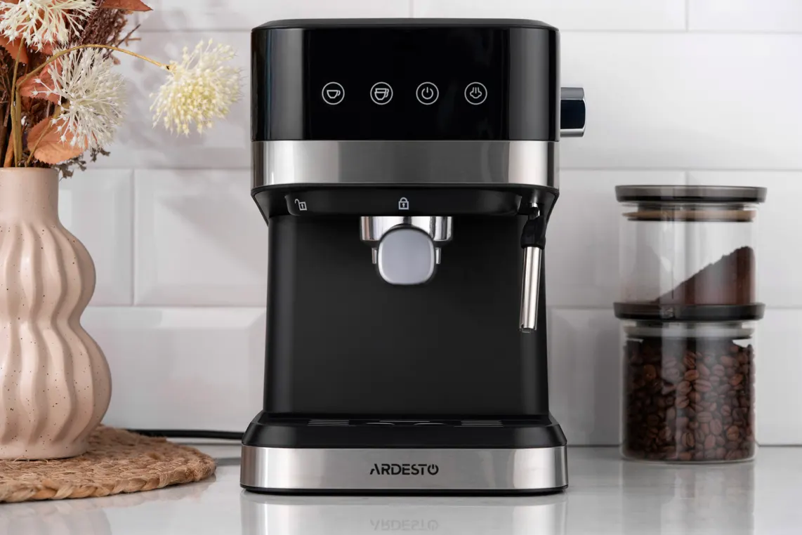 Ardesto coffee maker carob 1.5l, ground, hand capuchino maker, touch control, black-silver