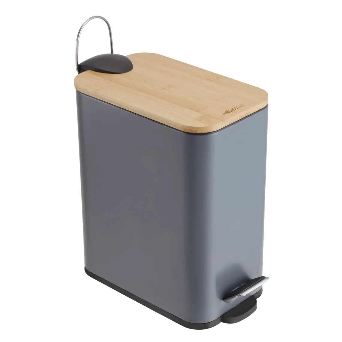 ნაგვის ურნა Step bin Ardesto Minimalism, 5l, metal, plastic, bamboo, dark grey