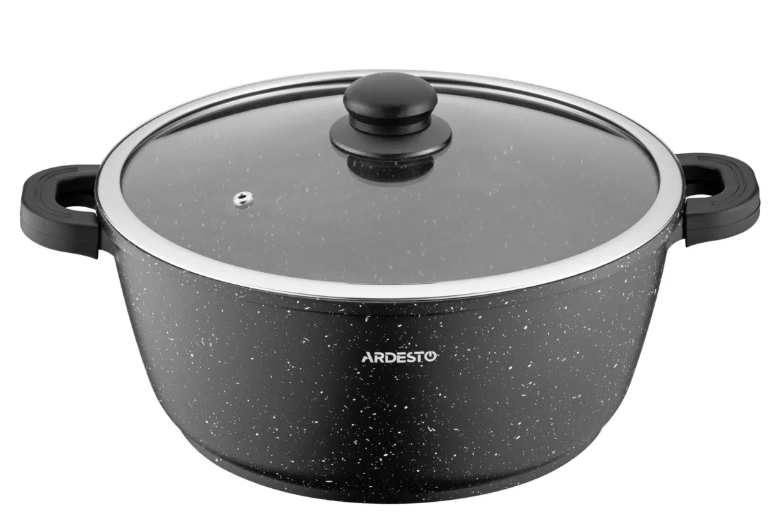 ქვაბი Ardesto Casserole with glass lid Gemini Anzio, 6.4l, aluminium, black