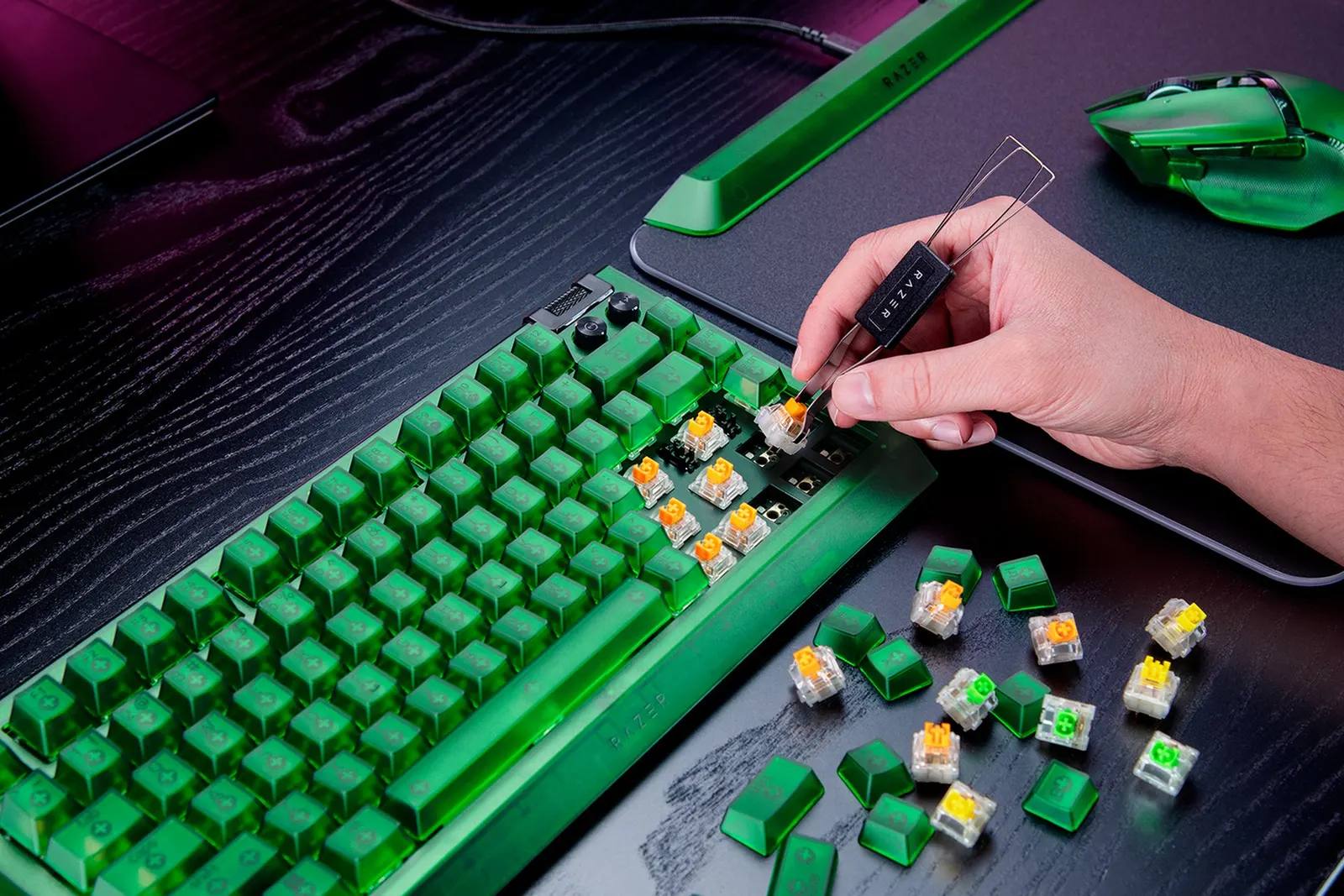 კლავიატურა Razer Keyboard BlackWidow V4 75%, 83key, Mechanical Tactile Switch GEN-3, USB-A, EN, RGB, Phantom Green Ed