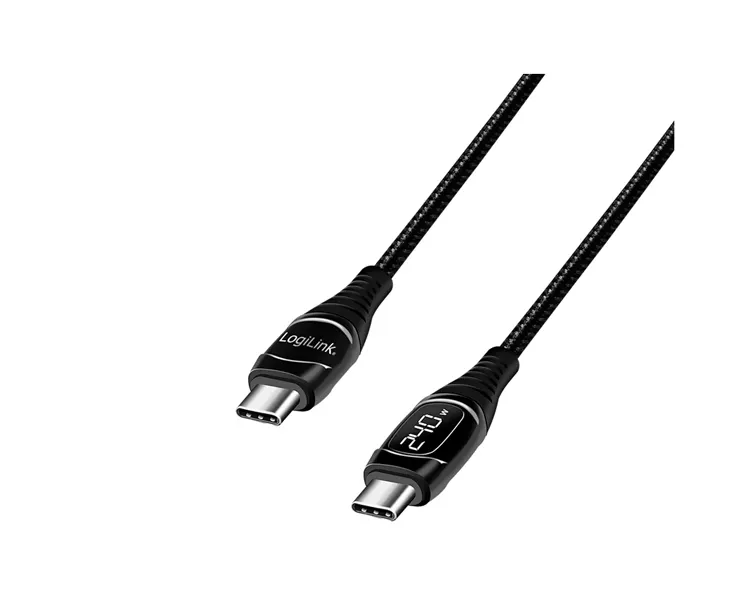კაბელი Logilink CU0185 USB Type-C 240W PD Fast Charger Cable With E-mark & Display Black 2m