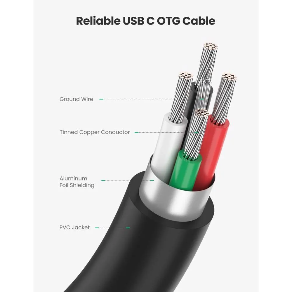 UGREEN US154 (30701), Type-C Male to USB 3.0 Female OTG Cable, 15cm, Black