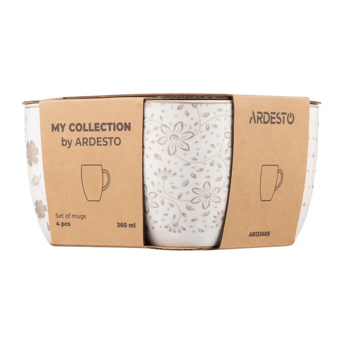 კათხა Set of mugs ARDESTO Ravenna 4pcs, 360ml, porcelain, white-beige