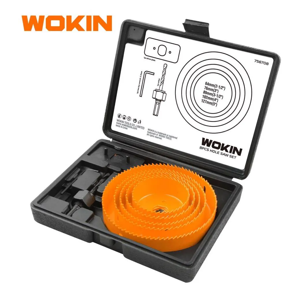ბურღის საცვლელი პირი მეტალის Wokin 756708, 8Pcs, Hole Saw Set, Orange