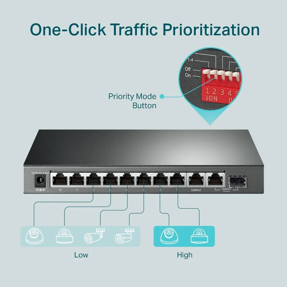 TP-Link, TL-SG1210MP 10-Port Gigabit Desktop Switch with 8-Port PoE+