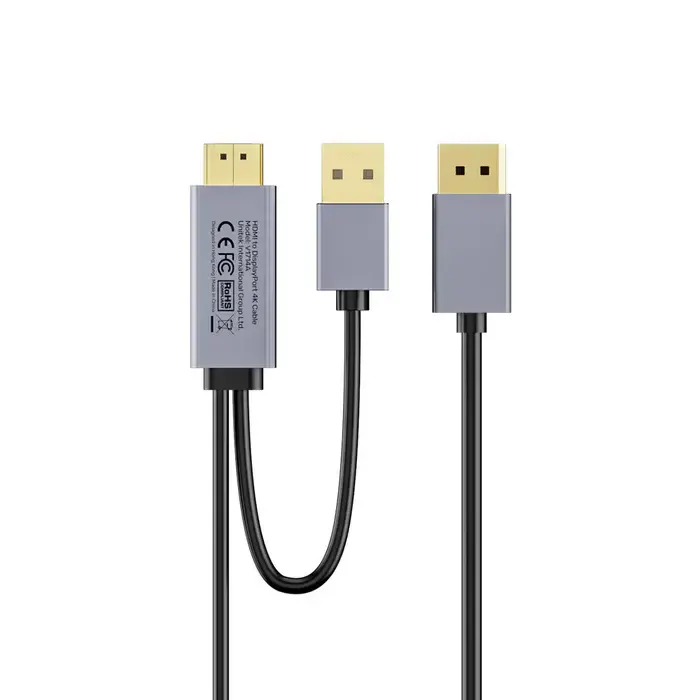 V1714A, UNITEK, Adapter, 1.8M, 4K 60Hz HDMI to DP Cable with USB Power Plug.