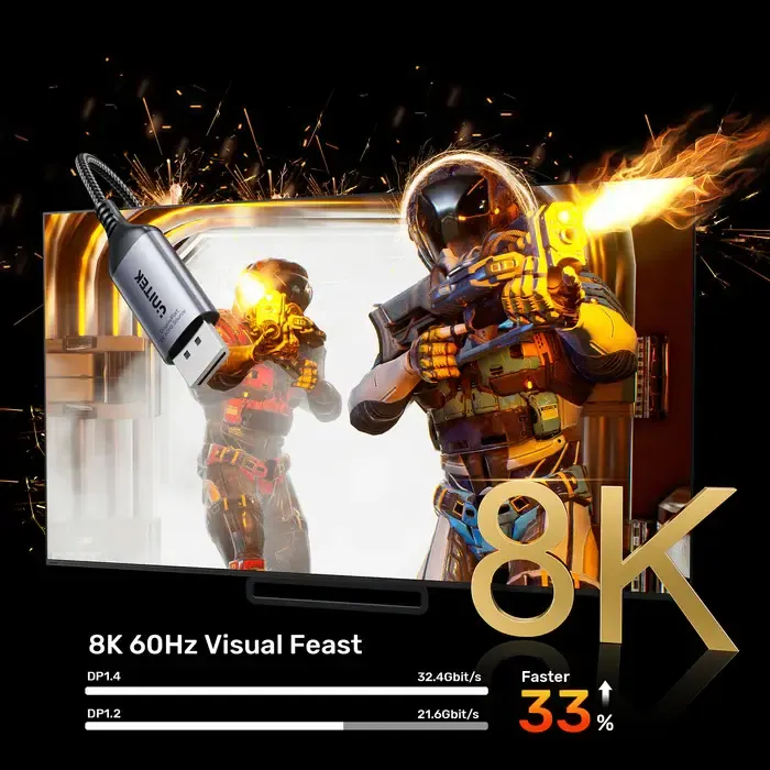HDMI კაბელი V1611A, UNITEK, Adapter, DisplayPort to HDMI Female Adapter 8K 60Hz .