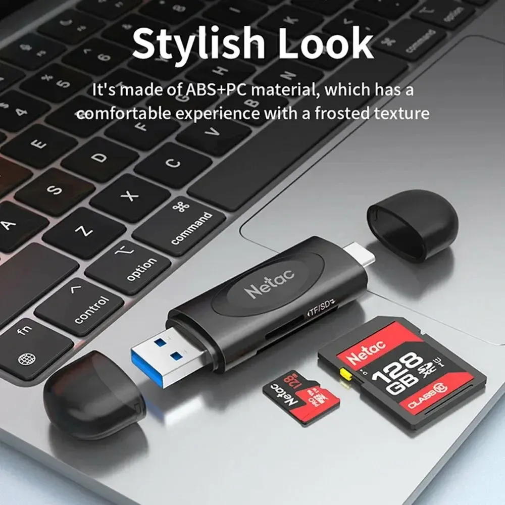 WK13, NETAC, Card Reader, USB3.0+Type-C to mSD/SD, Grey.