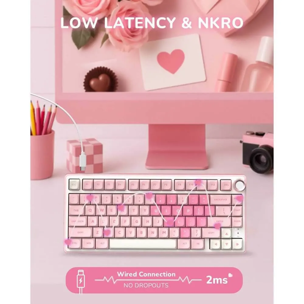 Royal Kludge RK R75-PM-XH RGB Mechanical Keyboard, Cream Switch, Hot Swappable, Wired, USB, Pink Melody