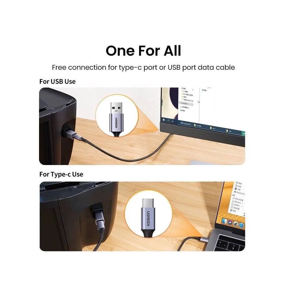 USB ადაპტერი UGREEN US382 (20120), USB-B To Type-C, Adapter, Grey