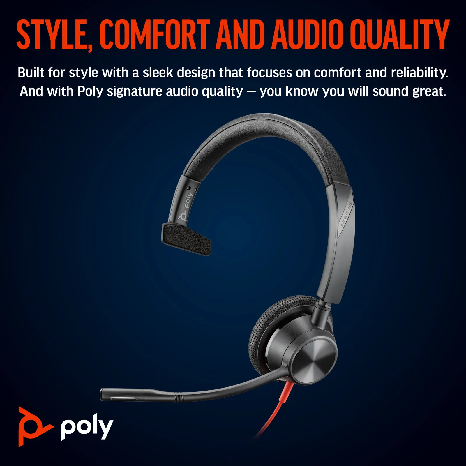 ყურსასმენი Poly BlackWire 3315 Wired Open-ear Black