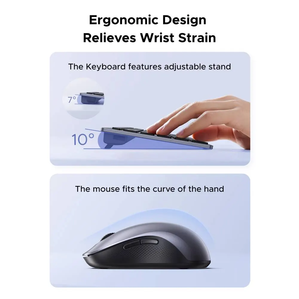 Keyboard and mouse combo UGREEN MK552 (85513), Wireless, USB, Bluetooth, Keyboard And Mouse, Grey