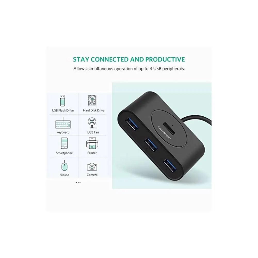 UGREEN CR113 (20291) NEW USB 3.0 4 Ports Hub with 2.0 OTG Black 1M