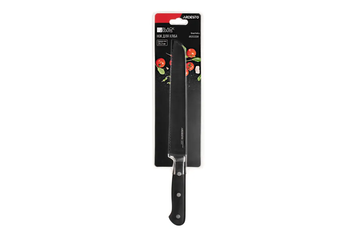 დანა Ardesto Bread Knife Black Mars, 20.3cm, stainless steel, wood, black