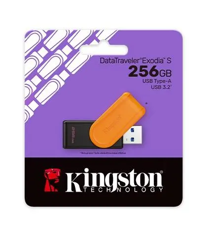 USB ფლეშ მეხსიერება DTXS/256GB, KINGSTON, Flash Memory, USB 3.2 Gen1, Black/Orange.
