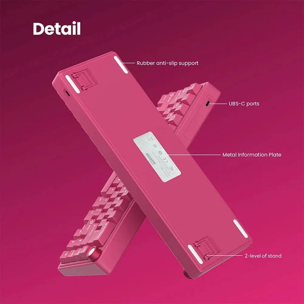 Royal Kludge RK R65-BR-XH RGB Mechanical Keyboard, Cream Switch, Hot Swappable, Wired, USB, Berry Red