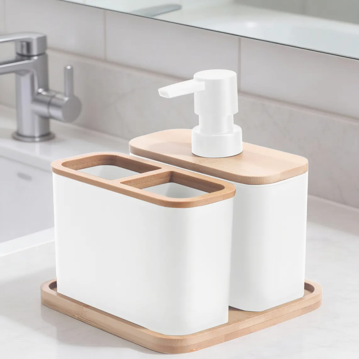 Bathroom set Ardesto Minimalism, 3items, polypropylene, bamboo, white