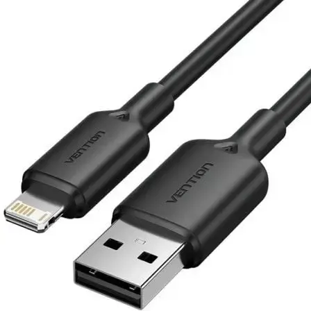 Lightning კაბელი LAMBF, VENTION, USB 2.0 Type-A Male to Lightning Male 2.4A Cable Black PVC Type 1M