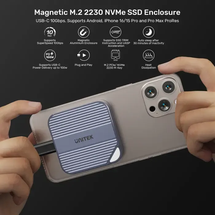 დისკის ყუთი S1244A, UNITEK, Drive Enclosure, Magnetic M.2 2230 NVMe SSD Enclosure.