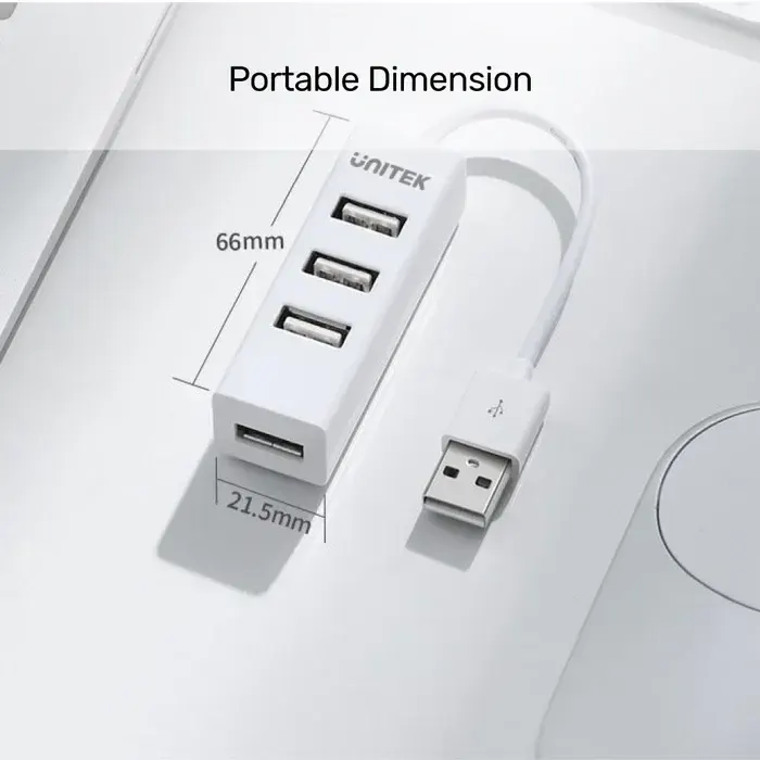USB ჰაბი Y-2146, UNITEK USB2.0 4-Port Hub (0.11M Cable), White