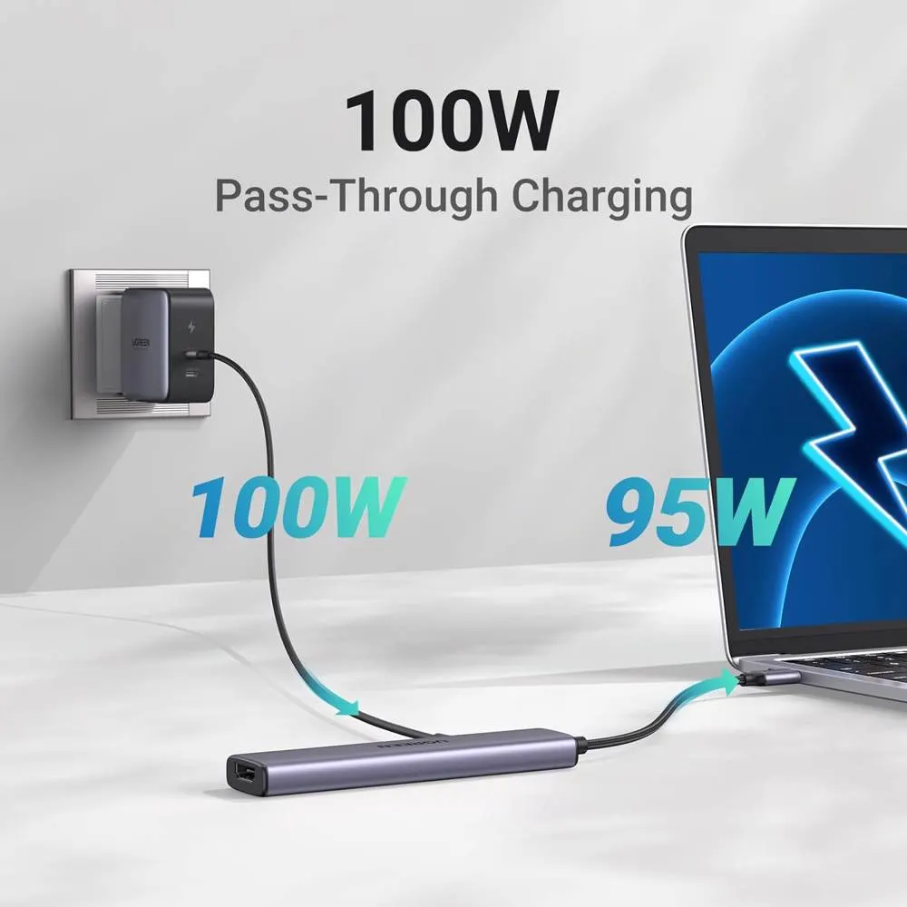 USB-C ჰაბი UGREEN CM478 (15495) Revodok 105, Type-C, USB, HDMI, PD, Hub, Grey