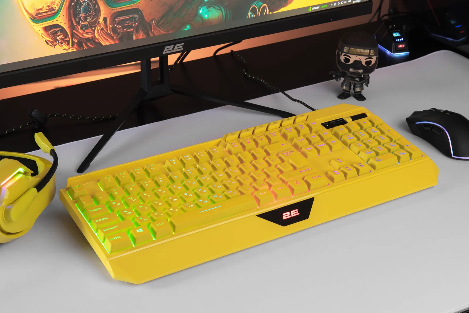 კლავიატურა 2E GAMING Membrane keyboard KG315 110key, USB-A, EN/UA, RGB, yellow
