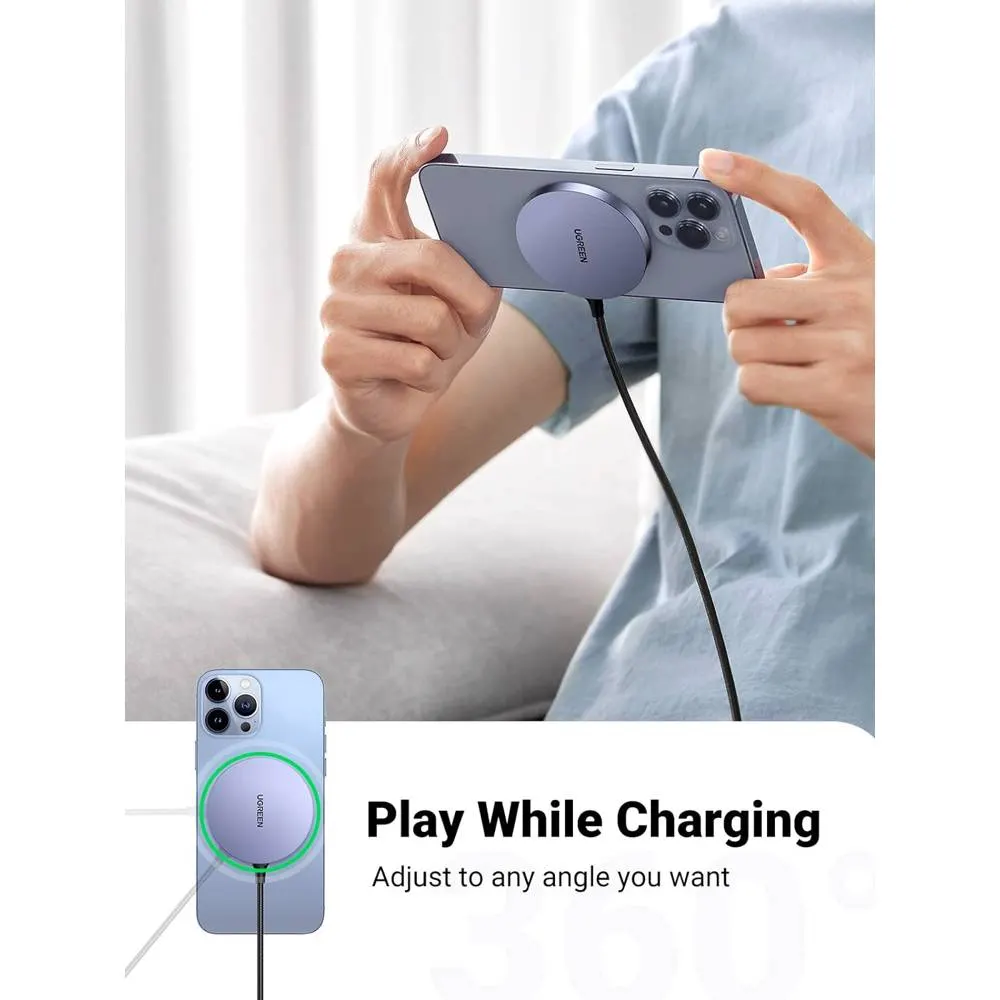 UGREEN CD245 (30233), MFI MagSafe 15W, Type-C to Magnetic Wireless Charger, Gray