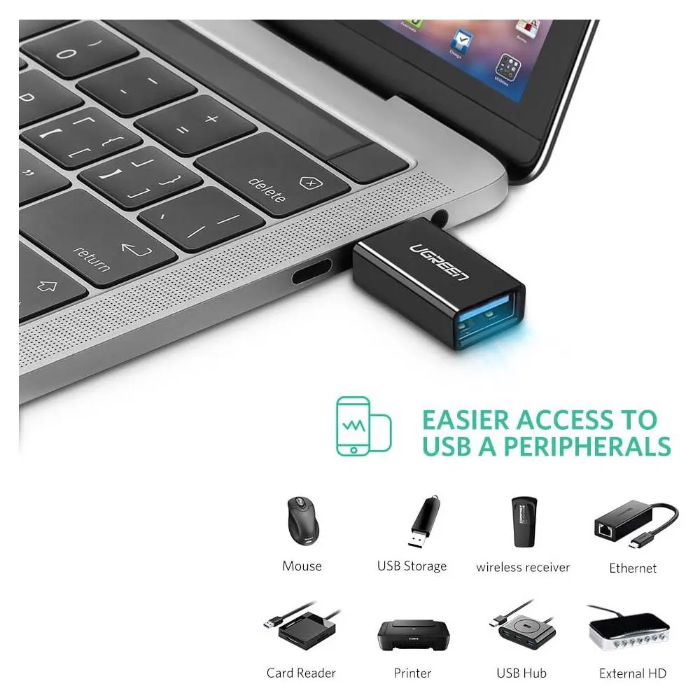 UGREEN US173 (20808), Type-C 3.1 Male To USB 3.0 female Adapter, Black