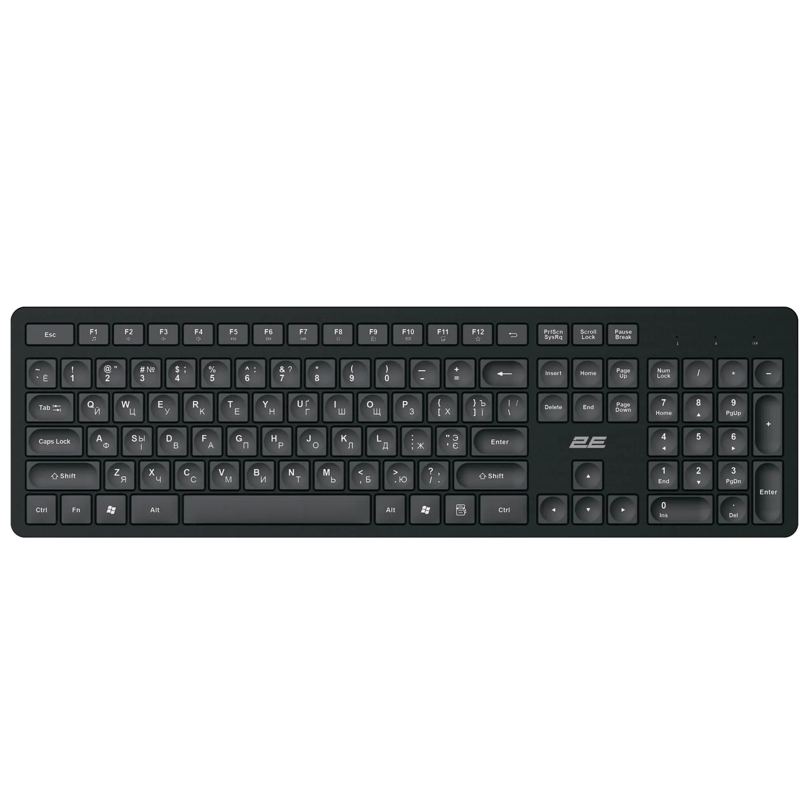 კლავიატურა 2E Keyboard membrane KS260 106key, WL, EN/UK/RU, black