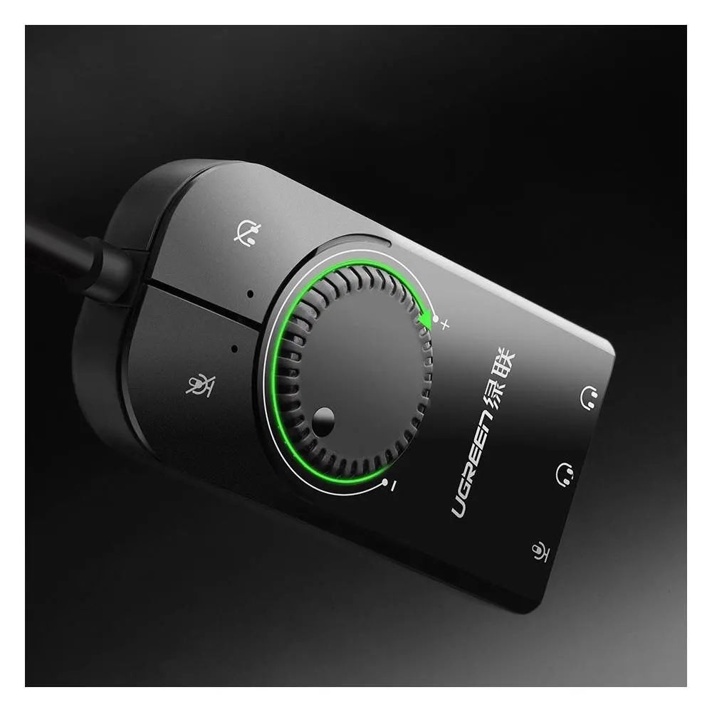 ხმის ბარათი UGREEN CM129 (40964), USB External Stereo Sound, Card 3.5mm Mini Jack With Volume Control Adapter, 15cm, Black