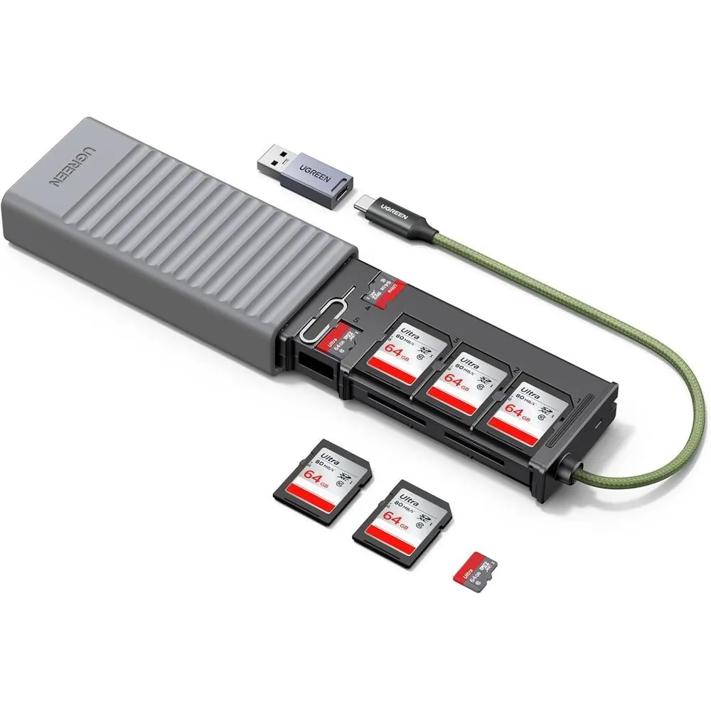 ბარათის წამკითხველი CM856, UGREEN, Card Reader, Multi-function Card Reader Case, Grey.