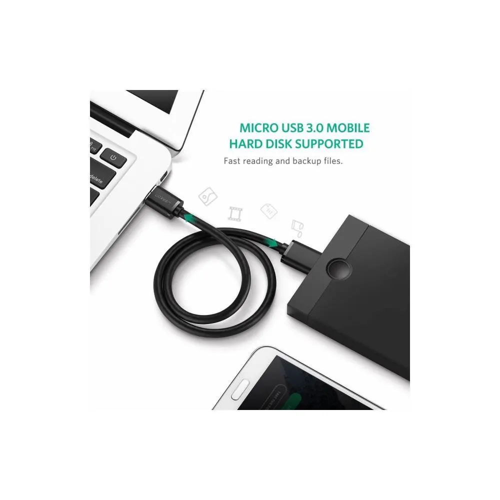 Micro USB კაბელი UGREEN US130 (10840) USB 3.0 A Male to Micro-B Male USB 3.0 Cable 0.5m (Black)