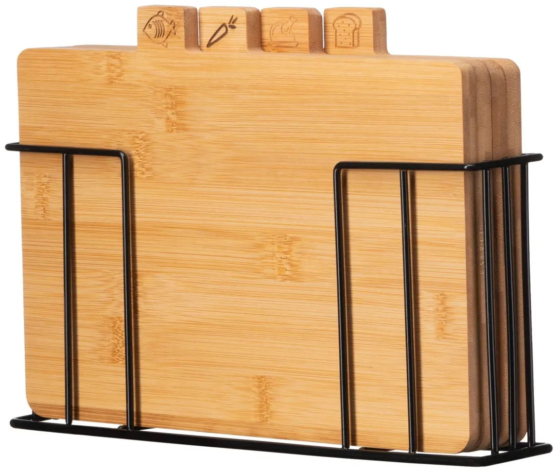 საჭრელი დაფა Ardesto Cutting board set with stand Midori, 4pcs, 30x5.6x20.3cm, bamboo, metal