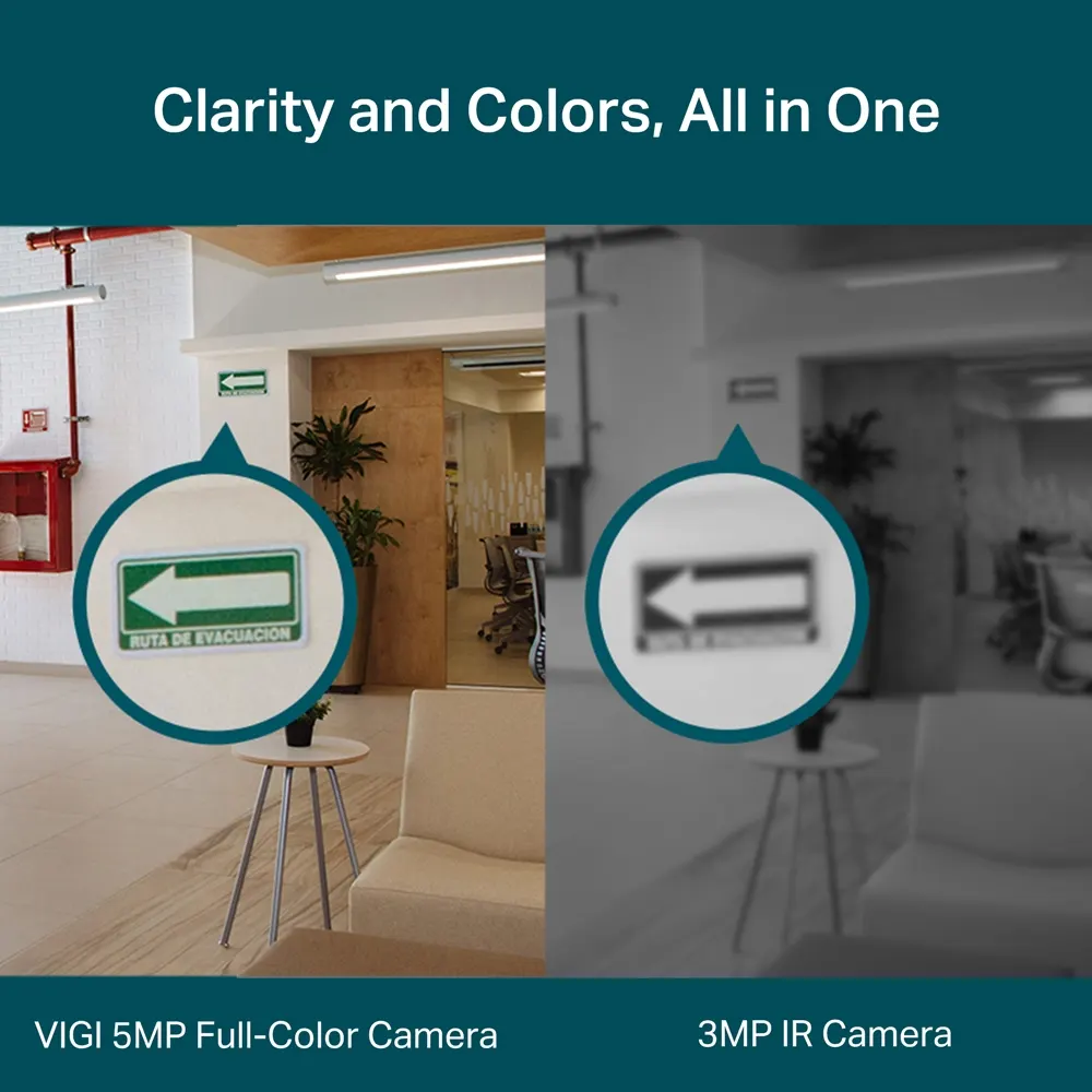 IP კამერა TP-Link VIGI C450 Full-Color Turret Network Camera - Indoor, 5MP, 2880 x 1620, 4mm Lens, 107° Diagonal Viewing Angle, Full-Color Night Vision, IR Cut Filter, RJ-45, PoE/12V DC, MicroSD Card Slot (Up to 256 GB), Two-Way Audio