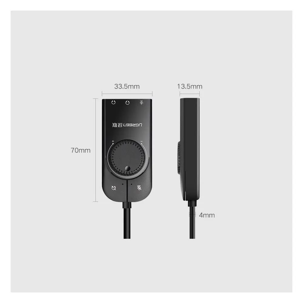 ხმის ბარათი UGREEN CM129 (40964), USB External Stereo Sound, Card 3.5mm Mini Jack With Volume Control Adapter, 15cm, Black