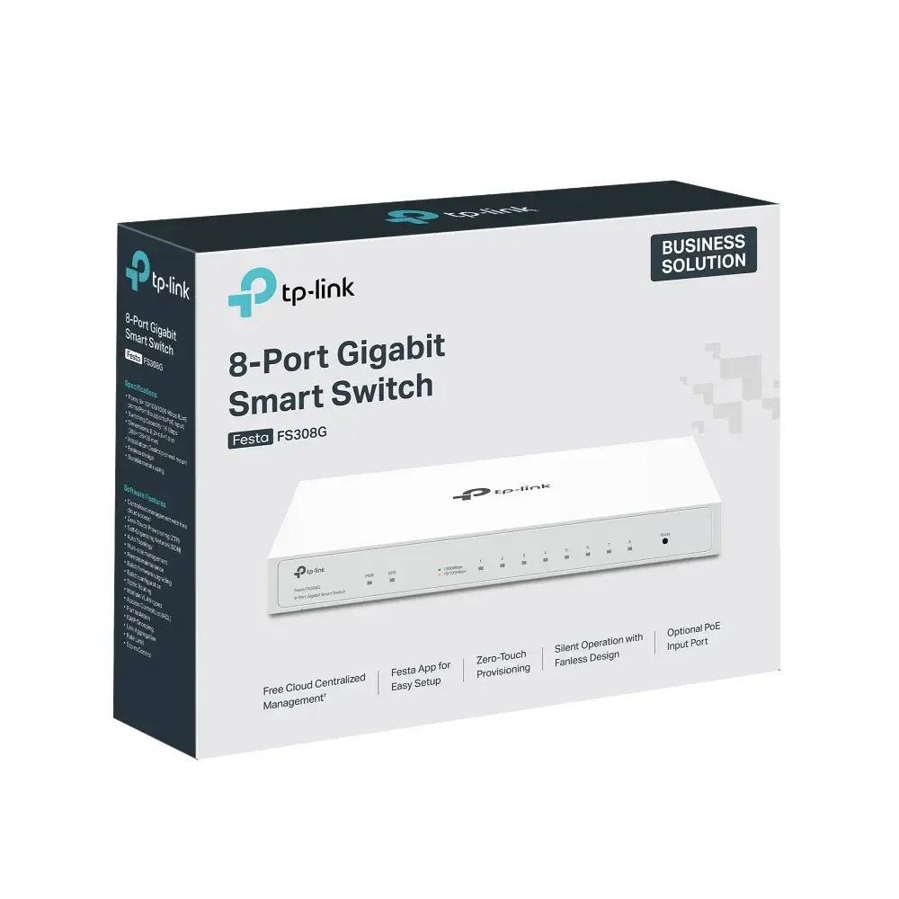 TP-Link, Festa FS308G, 8-Port 10/100/1000Mbps Smart Switch, Supports PoE input