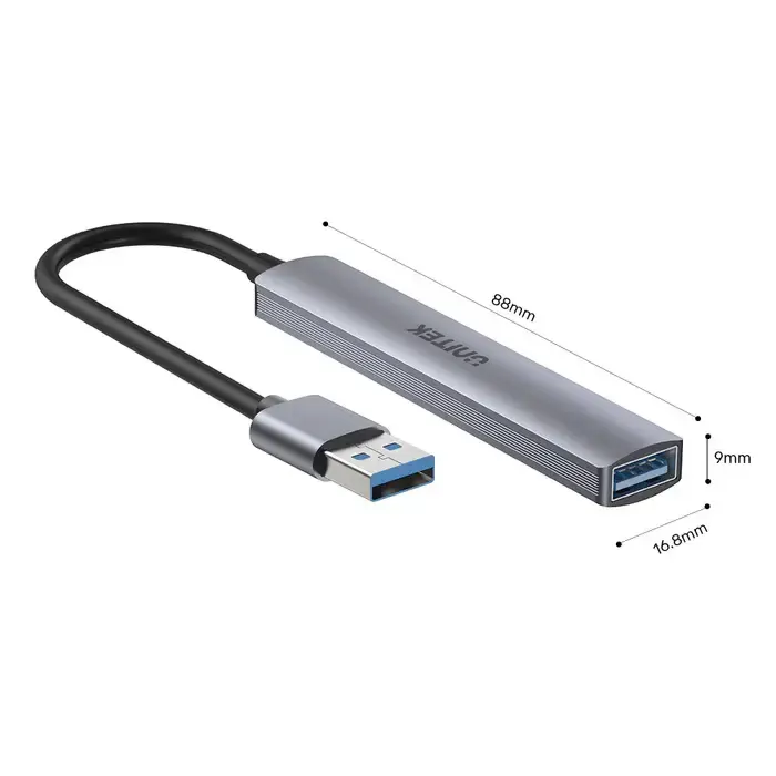 H1208A, UNITEK 4-in-1 USB-A 5Gbps Hub (3x480Mbps 1x5Gbps 3.0), Slim, Space Grey