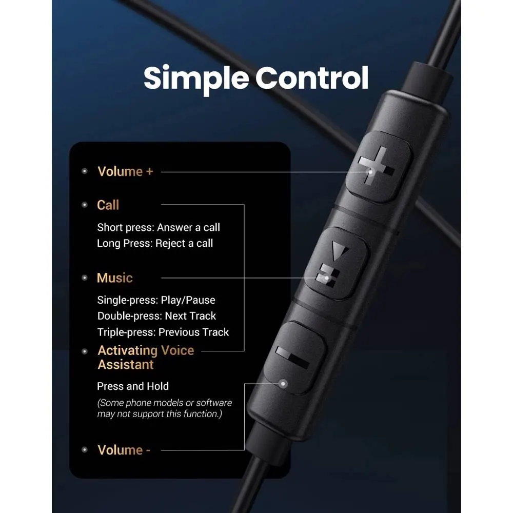 ყურსასმენი UGREEN EP105 (35754), In-Ear Headphones, Wired, Type-C, Black