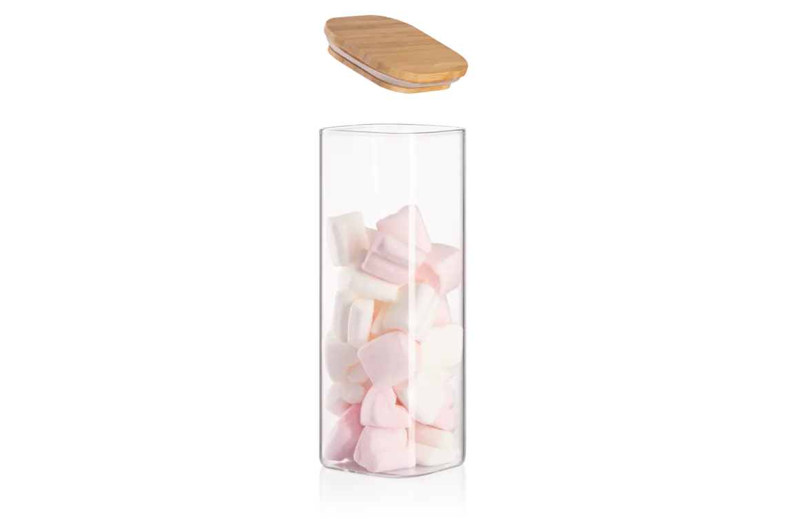 Ardesto Jar Fresh, 1000ml, glass, bamboo, square, transparent