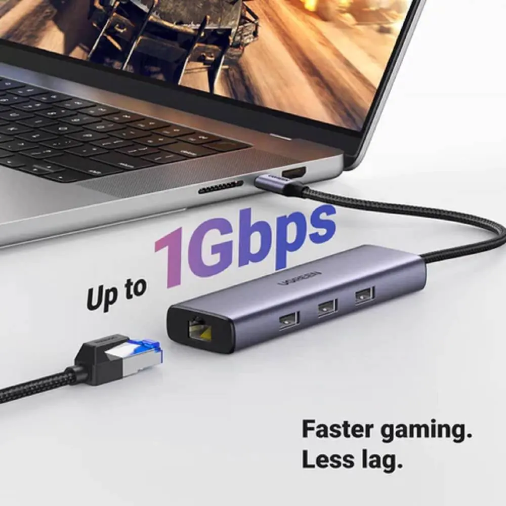 USB-C ჰაბი UGREEN CM512 (15598), Type-C, USB, HDMI, Lan, PD, Hub, Grey