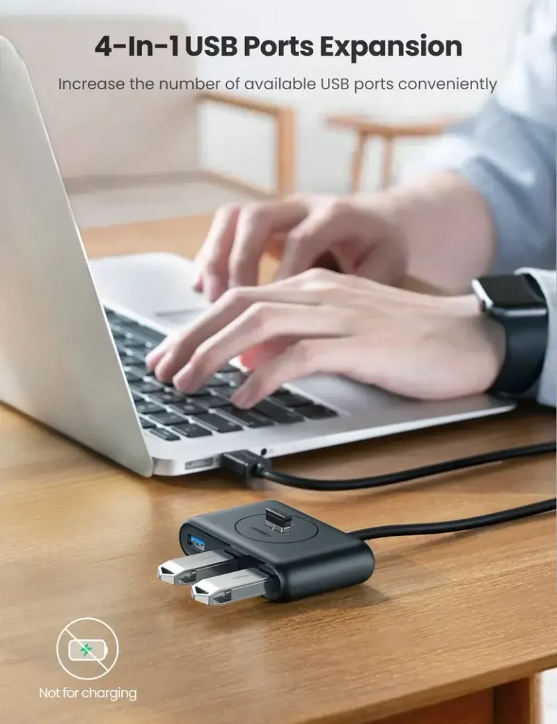 USB ჰაბი CR113 UGREEN USB 3.0 4 Ports Hub with 2.0 OTG Black 1M (20291)