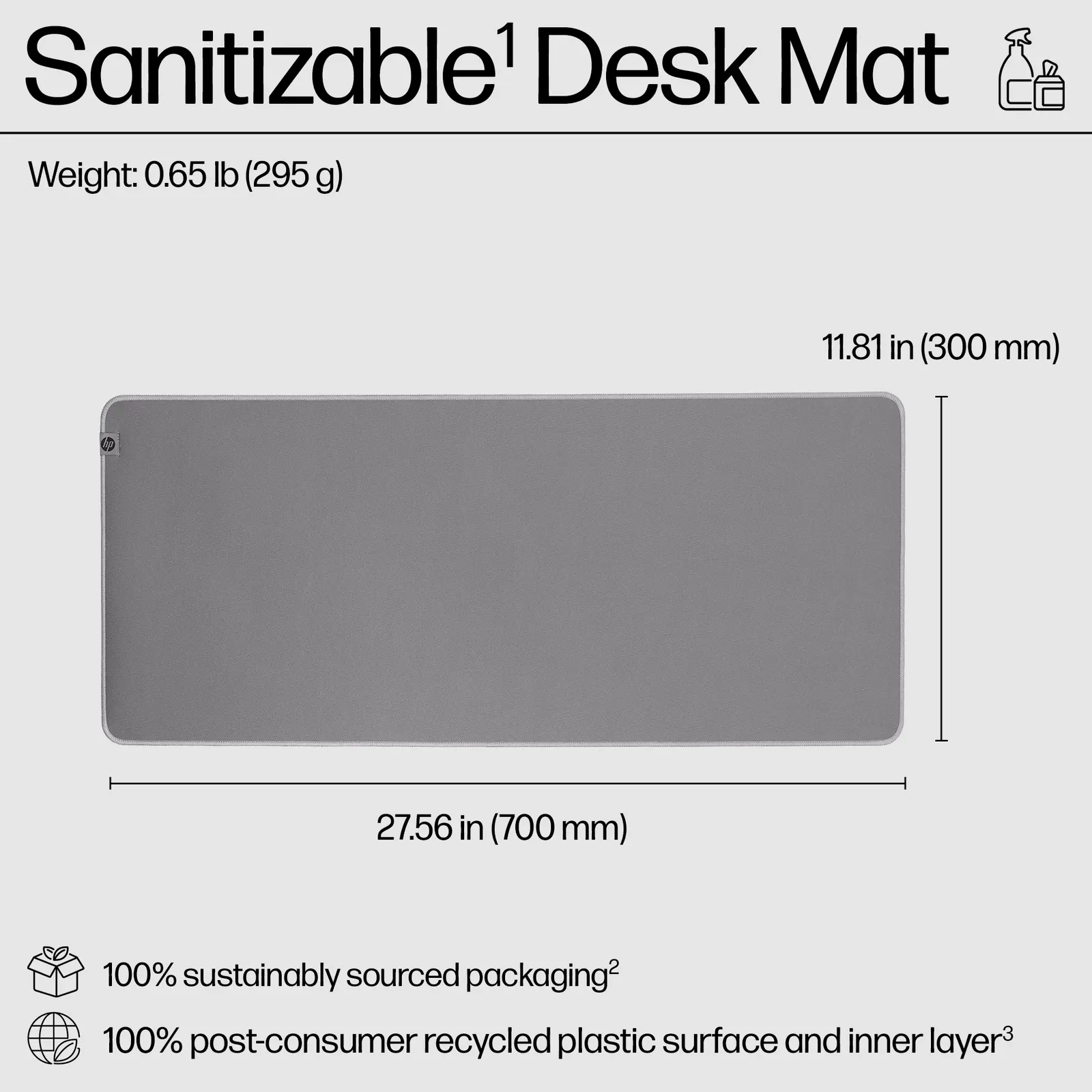 HP 200 Sanitizable Desk Mat Grey