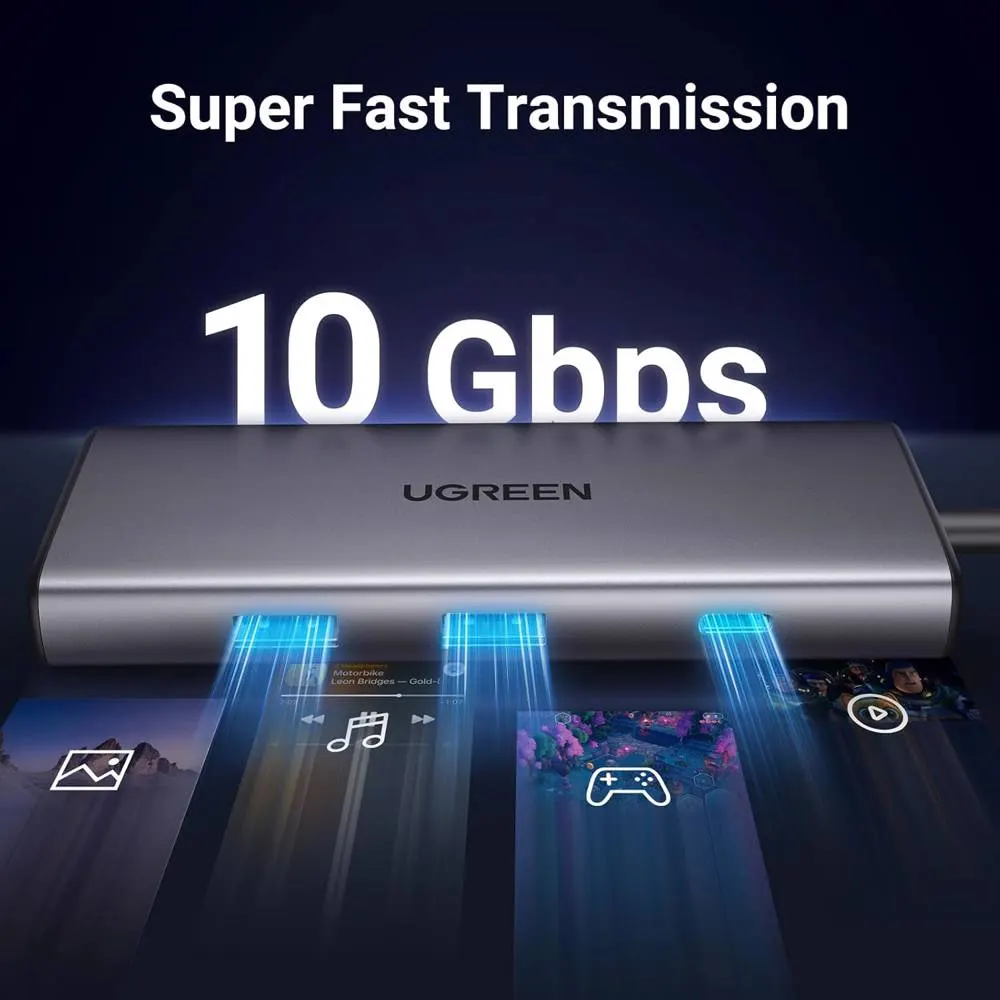 USB-C ჰაბი UGREEN CM498 (15531) Revodok Pro 107, HDMI, USB, SD/TF, Type-C, Hub, Dark Grey