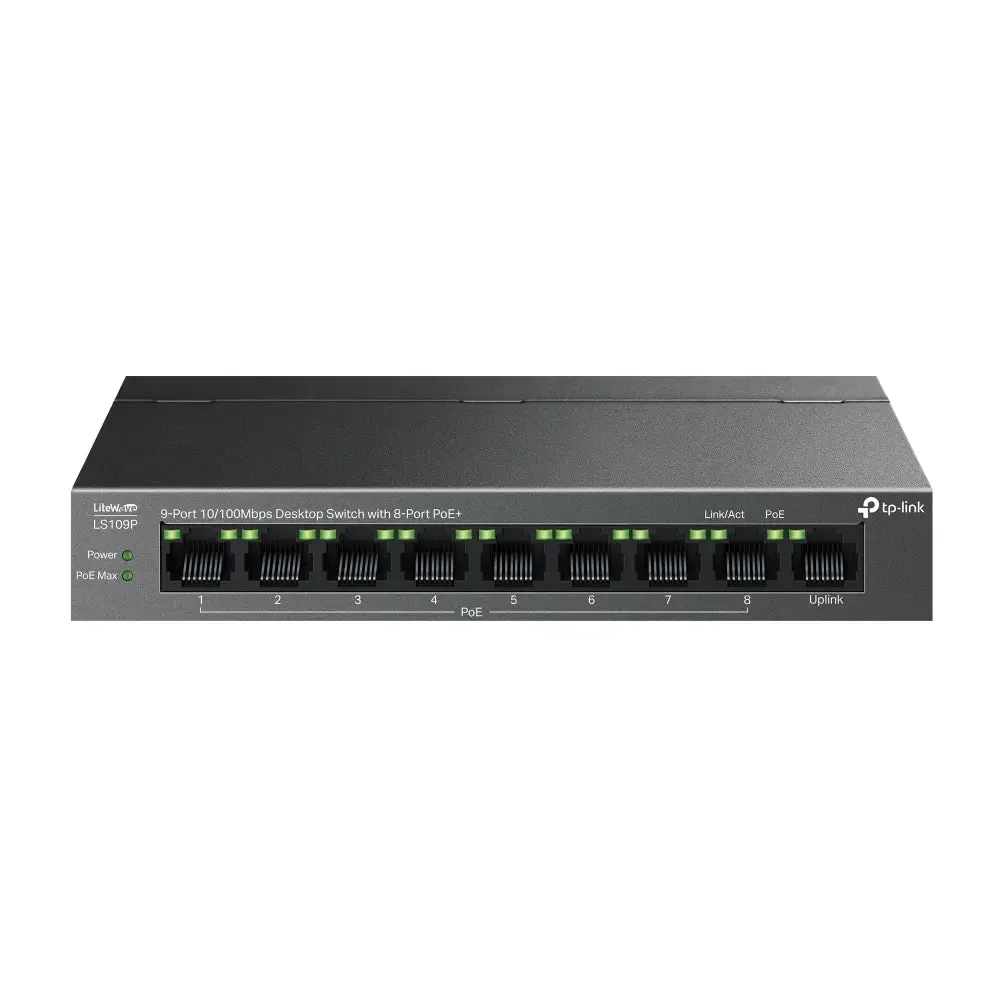TP-Link, LS109P, 9-Port 10/100Mbps Desktop Switch with 8-Port PoE+