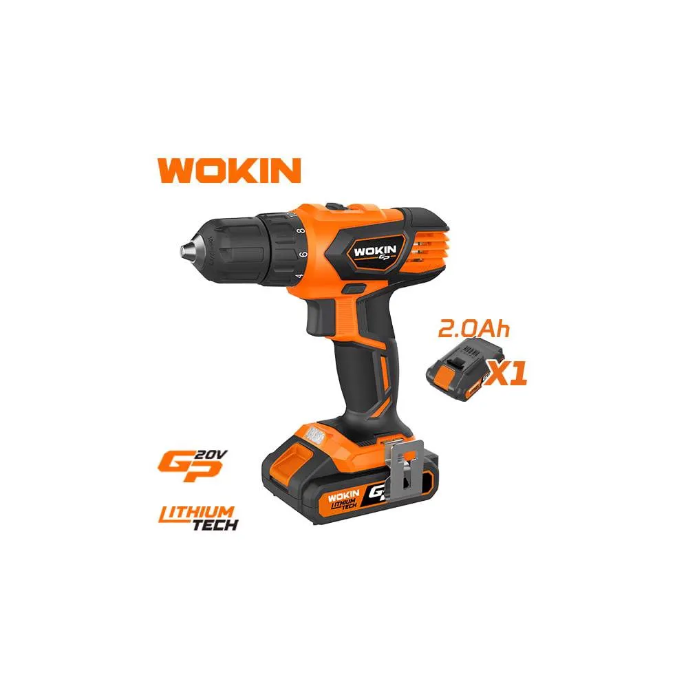 ბურღი Wokin 622020, 20V LI-ION CORDLESS DRILL 1500Rpm, Black/Orange