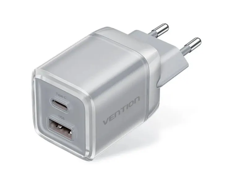 დამტენი Vention FCGH0-EU 2-Port USB/USB-C GaN Charger (70W/22.5W) Gray