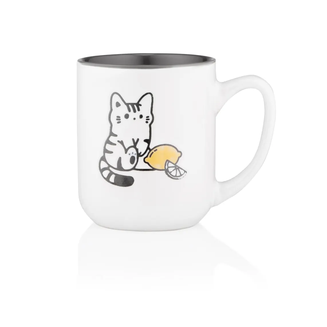 კათხა Mug ARDESTO Cat, 380ml, ceramic, white-gray