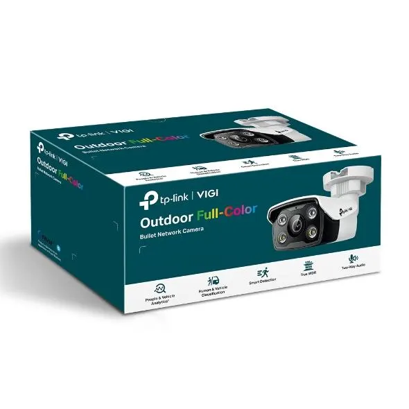 VIGI C350(4mm), TPLINK, Camera, 5MP Outdoor Full-Color Bullet 1/2.7 CMOS F1.6, IP67, H.265+ 2 Way Audio, SD Card up to 512G PoE